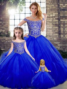 Floor Length Ball Gowns Sleeveless Royal Blue Quinceanera Dress Lace Up