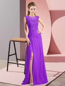 Graceful Purple Sleeveless Beading and Lace Floor Length Going Out Dresses