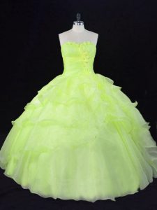 Free and Easy Floor Length Yellow Green 15th Birthday Dress Sweetheart Sleeveless Lace Up