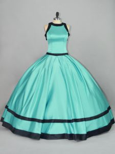 Sophisticated Aqua Blue Scoop Zipper Ruching 15th Birthday Dress Sleeveless