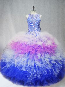 Multi-color Ball Gowns Beading and Ruffles Sweet 16 Dresses Zipper Tulle Sleeveless