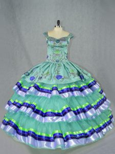 Embroidery and Ruffled Layers Vestidos de Quinceanera Apple Green Lace Up Sleeveless Floor Length