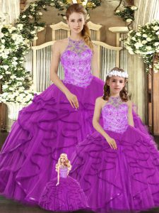 Sumptuous Purple Sleeveless Beading and Ruffles Floor Length Quinceanera Dress