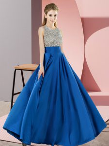 Luxurious Beading Prom Dress Blue Backless Sleeveless Floor Length