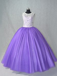 Ideal Lavender Lace Up Ball Gown Prom Dress Lace Sleeveless Floor Length