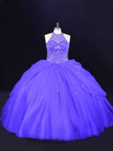 Shining Purple Sleeveless Floor Length Beading Lace Up Ball Gown Prom Dress