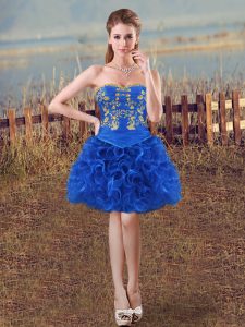 Ball Gowns Evening Dress Royal Blue Sweetheart Organza Sleeveless Mini Length Lace Up