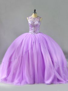 Beautiful Ball Gowns Ball Gown Prom Dress Lavender Scoop Tulle Sleeveless Floor Length Lace Up