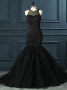 Black Sleeveless Tulle Zipper Homecoming Dress for Prom and Party and Military Ball