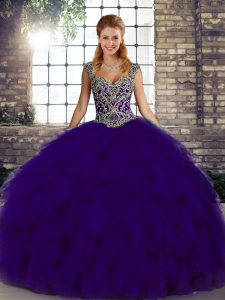 Dynamic Sleeveless Lace Up Floor Length Beading and Ruffles 15th Birthday Dress