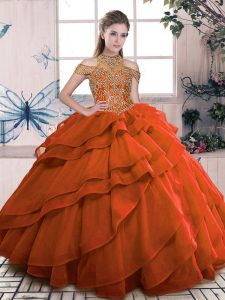 Organza Sleeveless Floor Length Sweet 16 Dress and Beading and Ruffled Layers