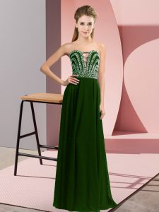 Olive Green Chiffon Lace Up Sweetheart Sleeveless Floor Length Prom Gown Beading