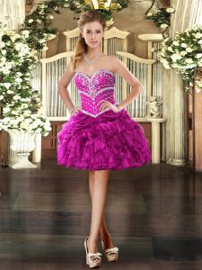 Shining Fuchsia Sleeveless Organza Lace Up Prom Evening Gown for Prom and Party