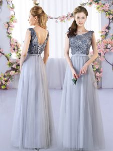 Customized Tulle Scoop Sleeveless Lace Up Appliques Court Dresses for Sweet 16 in Grey