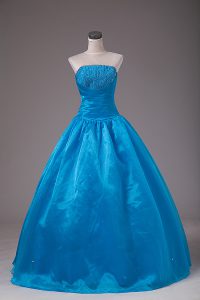 Classical Beading Quinceanera Dress Blue Lace Up Sleeveless Floor Length