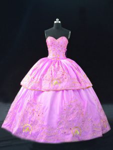 Elegant Satin Sweetheart Sleeveless Lace Up Embroidery Ball Gown Prom Dress in Lilac