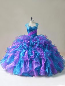 Sleeveless Zipper Floor Length Beading and Ruffles Sweet 16 Quinceanera Dress