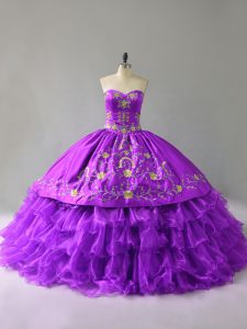 Nice Floor Length Purple Quince Ball Gowns Sweetheart Sleeveless Lace Up