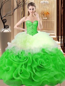 Perfect Multi-color Sleeveless Fabric With Rolling Flowers Lace Up 15 Quinceanera Dress for Sweet 16 and Quinceanera