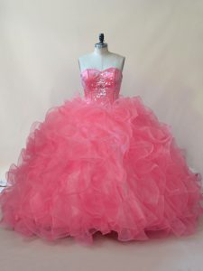 Sweetheart Sleeveless Lace Up Quinceanera Dresses Coral Red Organza