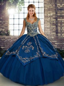 Straps Sleeveless Lace Up 15 Quinceanera Dress Blue Tulle