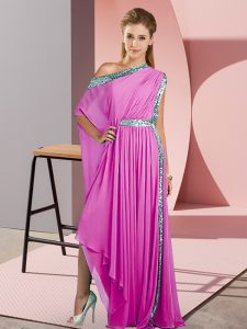Traditional One Shoulder Sleeveless Side Zipper Evening Dress Lilac Chiffon