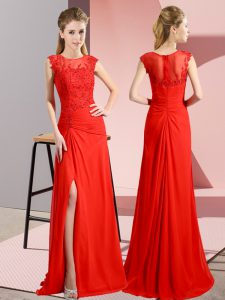 Custom Made Floor Length Red Prom Party Dress Scoop Sleeveless Zipper