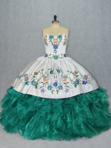 Turquoise Sleeveless Organza Lace Up Quinceanera Dress for Sweet 16 and Quinceanera