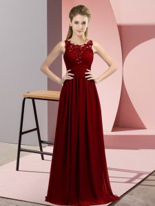 Burgundy Scoop Neckline Beading and Appliques Quinceanera Court of Honor Dress Sleeveless Zipper