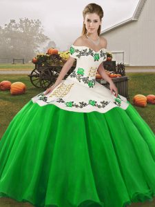 Green Lace Up Sweet 16 Dress Embroidery Sleeveless Floor Length