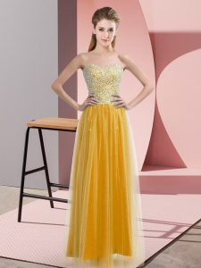 Chic Floor Length Gold Prom Party Dress Tulle Sleeveless Beading