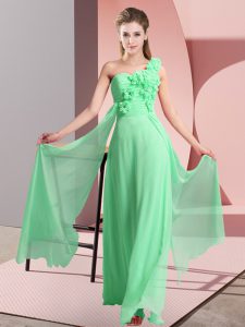 Empire Vestidos de Damas Green One Shoulder Chiffon Sleeveless Floor Length Lace Up