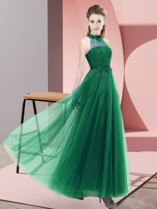 Floor Length Dark Green Court Dresses for Sweet 16 Tulle Sleeveless Beading and Appliques