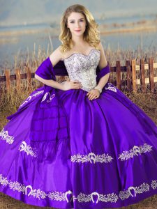 Eggplant Purple Sleeveless Beading and Embroidery Floor Length 15 Quinceanera Dress