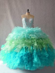 Hot Sale Multi-color Lace Up Sweetheart Beading and Ruffles Vestidos de Quinceanera Organza Sleeveless