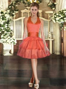 Halter Top Sleeveless Tulle Homecoming Dress Ruffled Layers Lace Up