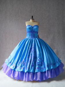 Luxury Sleeveless Lace Up Floor Length Embroidery Quinceanera Gown