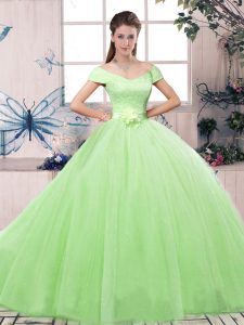Off The Shoulder Short Sleeves Lace Up Quinceanera Dresses Tulle