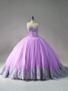 Charming Sleeveless Court Train Appliques Lace Up Quinceanera Dress