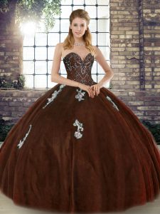 Beauteous Brown Lace Up Quinceanera Gown Beading and Appliques Sleeveless Floor Length