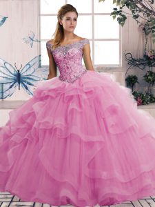 Luxurious Floor Length Ball Gowns Sleeveless Rose Pink Vestidos de Quinceanera Lace Up