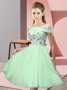 Sumptuous Empire Off The Shoulder Short Sleeves Tulle Knee Length Lace Up Appliques Quinceanera Dama Dress