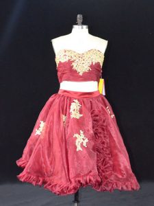 Edgy Wine Red Two Pieces Organza Sweetheart Sleeveless Appliques and Ruffles Mini Length Zipper Homecoming Dress
