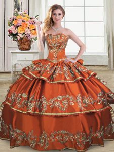 Most Popular Rust Red Ball Gowns Ruffles and Ruffled Layers 15 Quinceanera Dress Lace Up Organza Sleeveless Floor Length