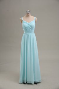 Simple Sleeveless Zipper Floor Length Ruching Evening Dress