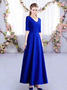 Stunning Royal Blue Zipper Damas Dress Ruching Half Sleeves Ankle Length