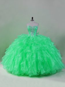 Most Popular Green Quinceanera Dresses Sweet 16 and Quinceanera with Beading and Ruffles Sweetheart Sleeveless Lace Up