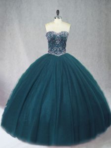 Smart Floor Length Peacock Green Quinceanera Gown Sweetheart Sleeveless Lace Up
