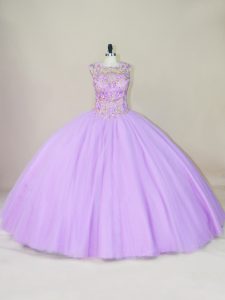 Floor Length Lace Up Quinceanera Gowns Lavender for Sweet 16 and Quinceanera with Beading
