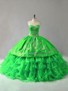 Lace Up Sweetheart Embroidery and Ruffles Ball Gown Prom Dress Organza Sleeveless